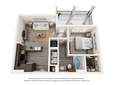 1 Bed 1 Bath Floor Plan | 628 Sq. Ft. at The Enclave at Deer Moss Creek, Niceville, FL, 32578